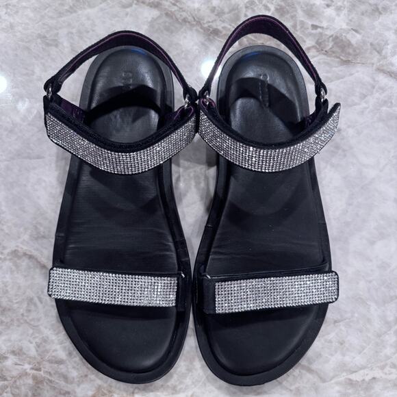 STAUD Black Flat rhinestone Sandals with Velcro closures size 39 - Picture 6 of 14